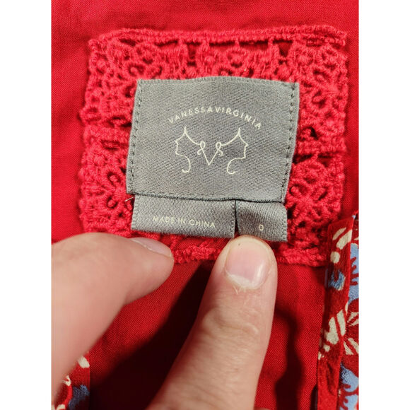 Anthropologie Vanessa Virginia Dress Size 0 Red Boho 100% Silk Isabelle Floral - Picture 3 of 12